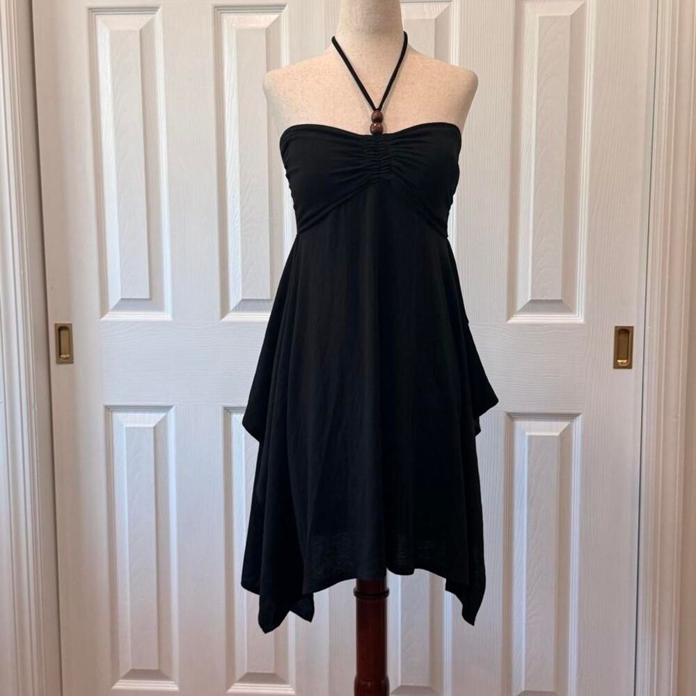 Black Y2K Halter Boho Bead Neckline Size M